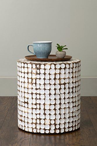 Side Table by East at Main -Round End Table Made of Real Coconut Shells- Accent Table, White (16"... | Amazon (US)