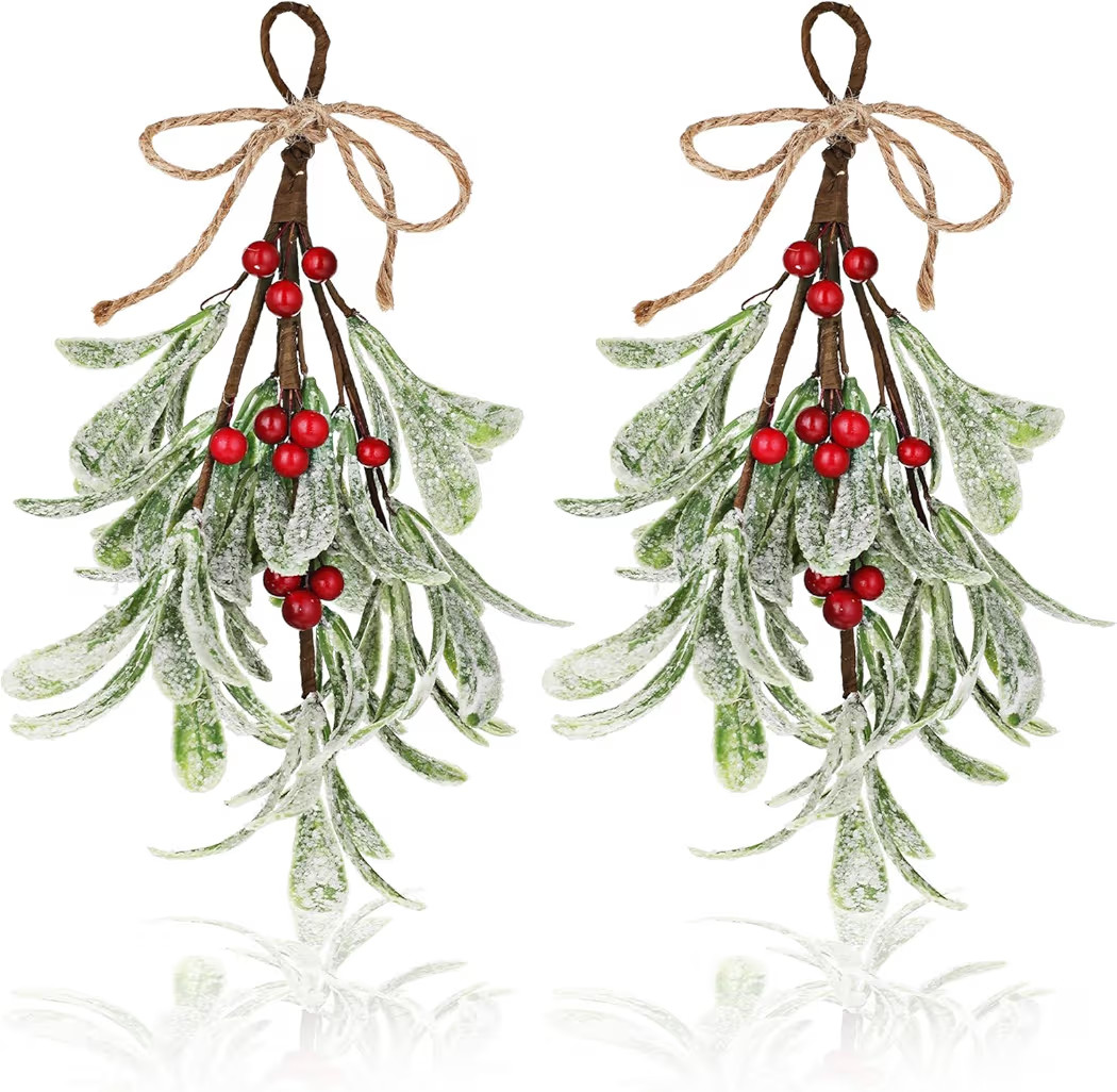 Christmas Mistletoe Decor, 2 Pcs Artificial Mistletoe Ornament Mistletoe Hanging Decorations Glit... | Amazon (US)