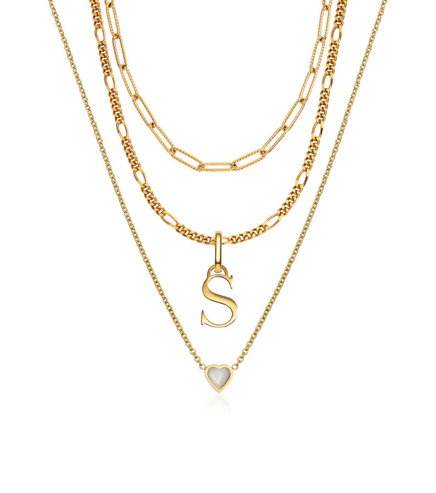 Mini Heart Birthstone & Initial Layered Set (Gold) | Abbott Lyon