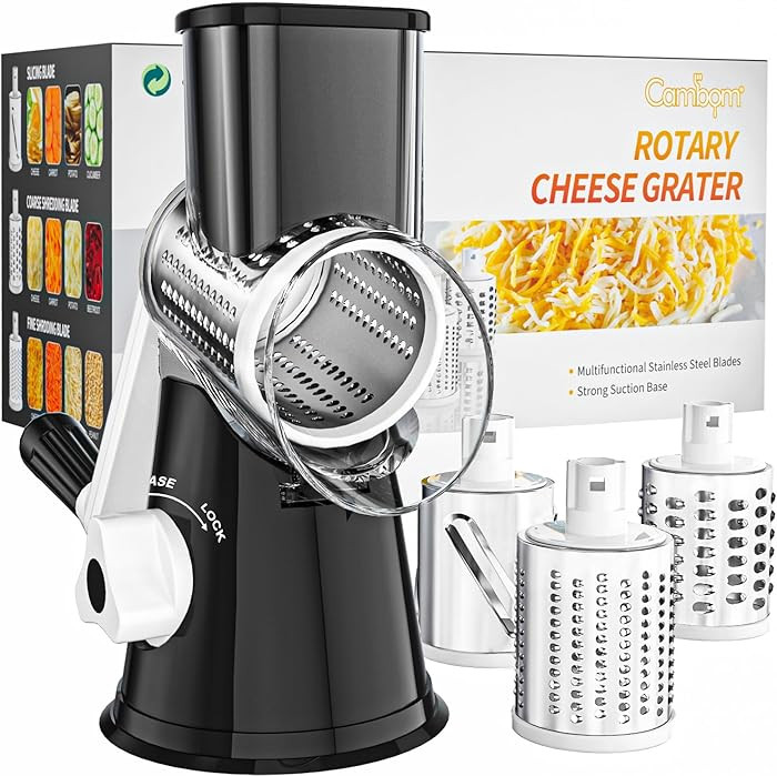 Cambom Rotary Cheese Grater Hand Crank Cheese Shredder, Black | Amazon (US)