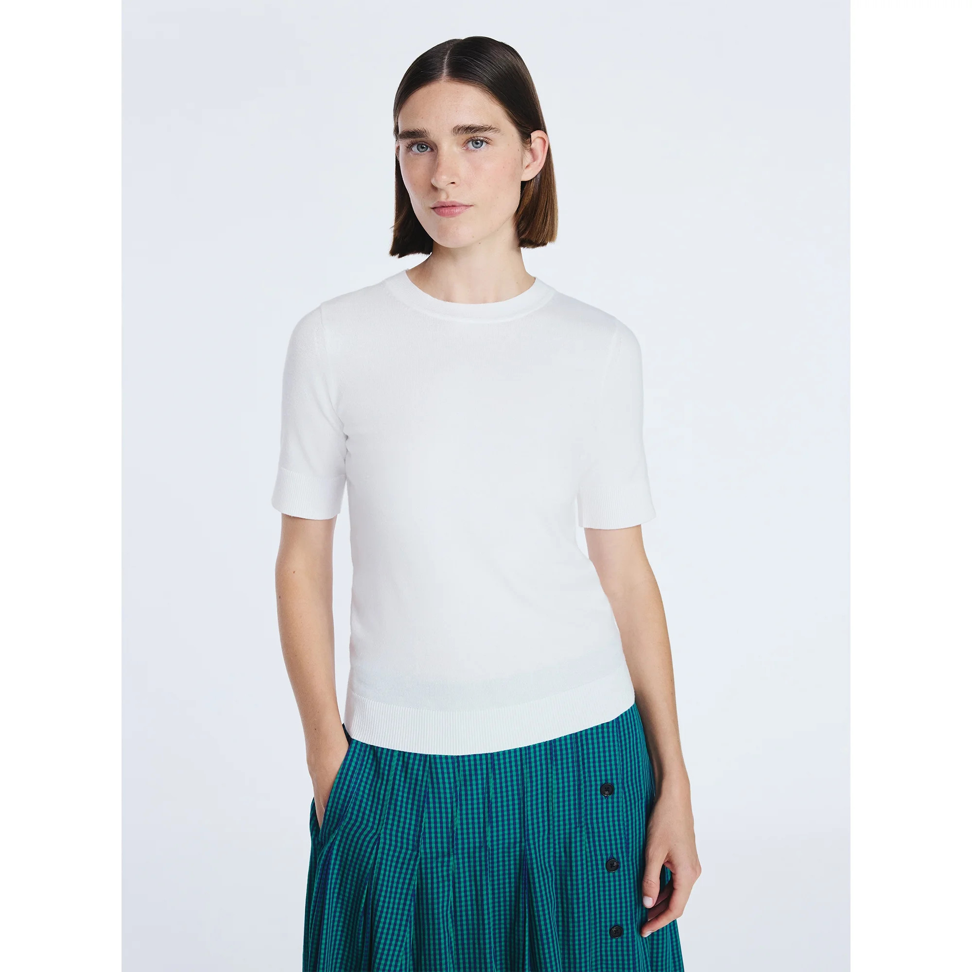 Free Assembly Women's and Women's Plus Cozy Yarn Shrunken Sweater Tee with Short Sleeves, Solid &... | Walmart (US)