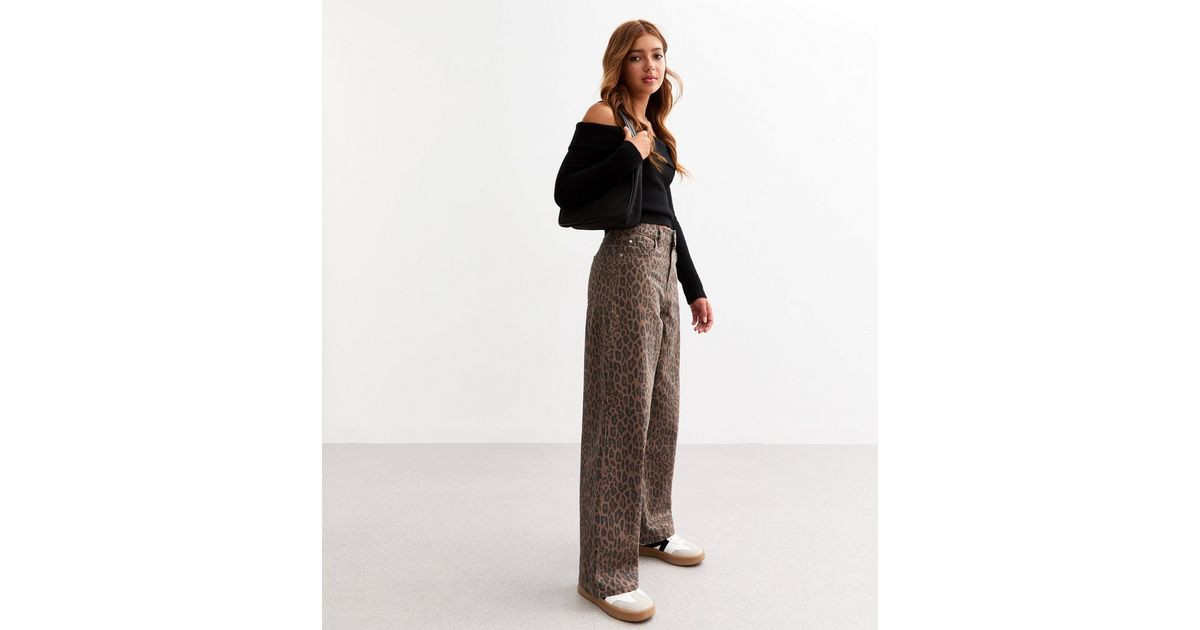 Girls Brown Leopard Wide Leg Jeans | New Look | New Look (UK)