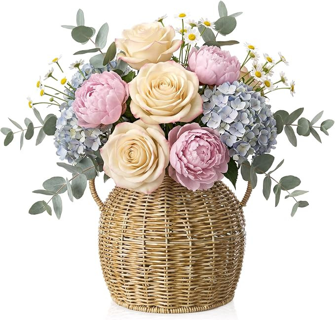 Faux Wood Rattan Vase Wicker Vase Country Style Home Decor Woven Basket Wicker Flower Pot for Din... | Amazon (US)