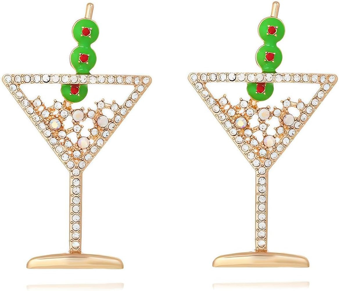 Martini Earrings for Women Martini Wine Glass Dangle Earrings Colorful Shining Rhinestone Crystal... | Amazon (US)