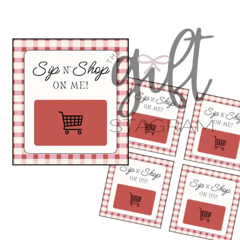Sip N' Shop on Me/us! Gift Tag | Thank You Gift Ideas | How to Gift Gift Cards | Birthday Gift Ta... | Etsy (US)