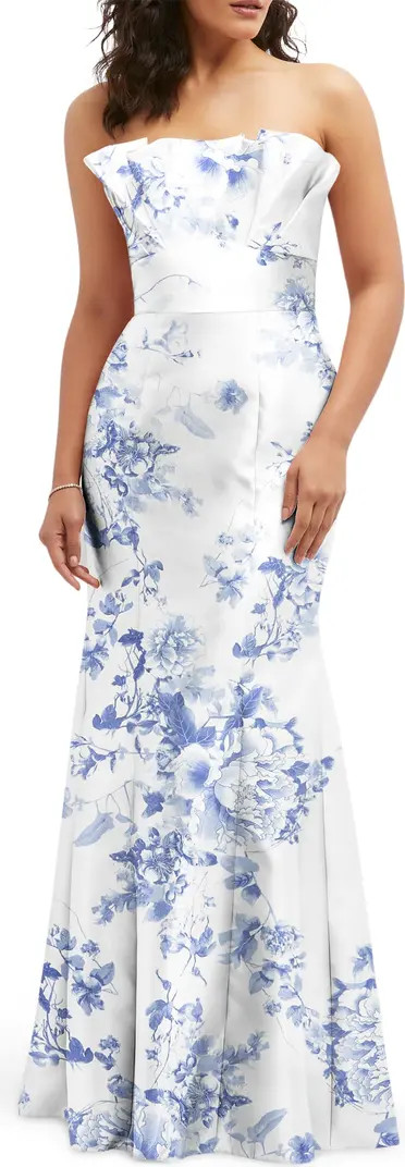 Floral Ruffle Strapless Trumpet Gown | Nordstrom