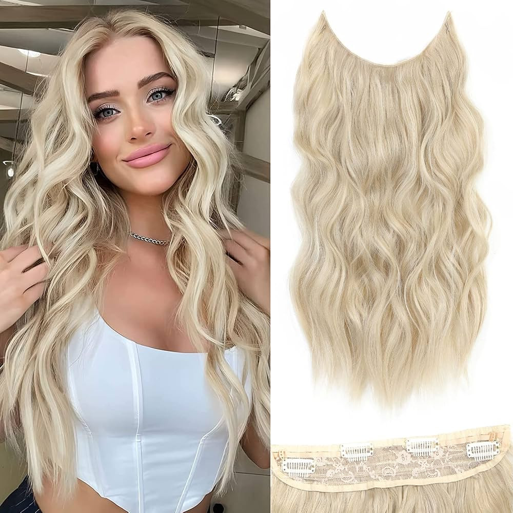 Halo Hair Extensions 20 Inch Invisible Wire Blonde Hair Extensions Adjustable Long Wavy Hair Exte... | Amazon (US)