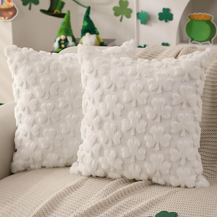 DFXSZ St Patricks Day Pillow Covers 18x18 inch Set of 2 St Patricks Day Decorations Cream White S... | Amazon (US)