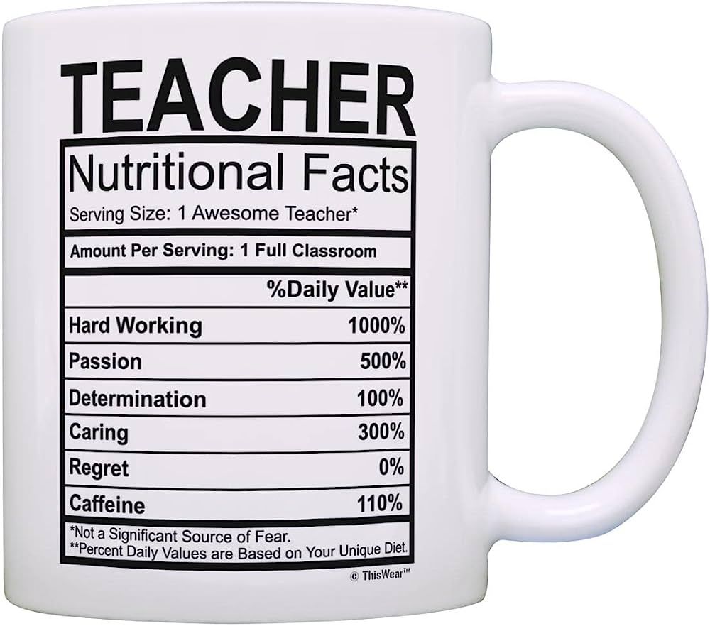 Teacher Gifts for Women Teacher Nutritional Facts Teacher Appreciation Gifts Funny Teacher Mug 11... | Amazon (US)