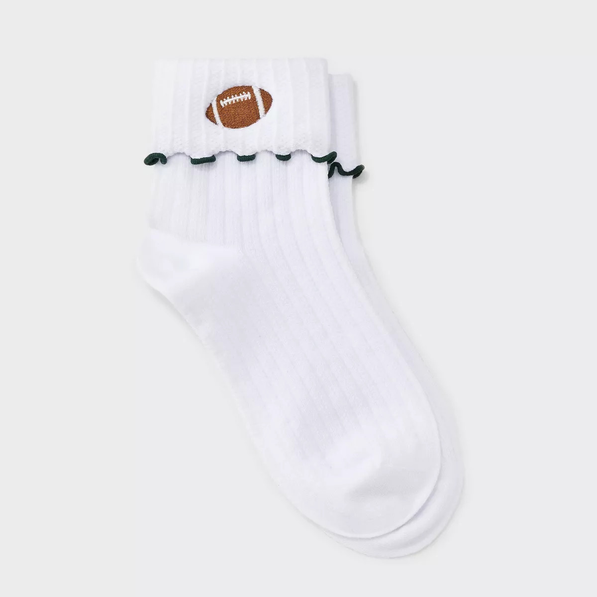 Women's Game Day Embroidered Football Pointelle Bobby Socks with Lettuce Edge Cuff - Wild Fable... | Target