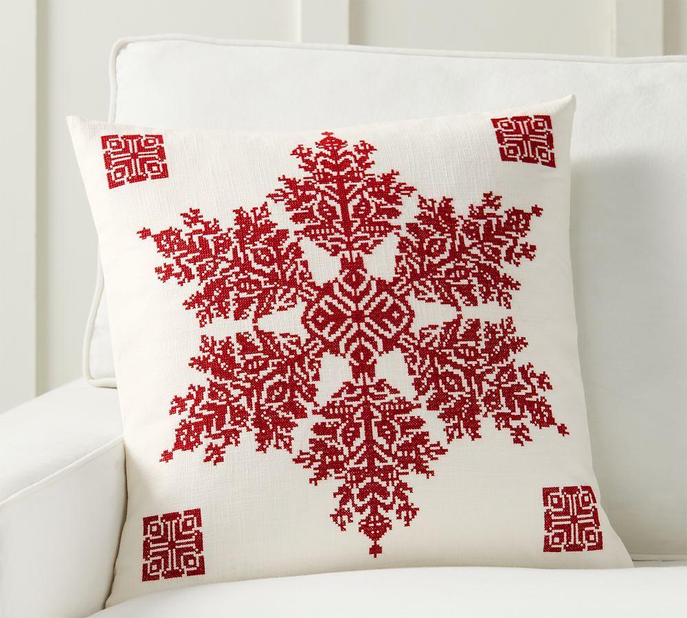 Snowflake Embroidered Pillow Cover | Pottery Barn (US)