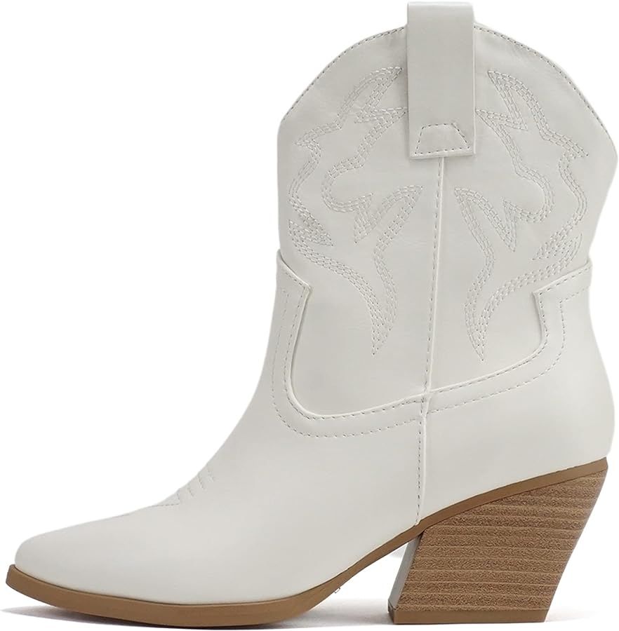 Soda “BLAZING” ~ Women Western Stitched Pointe Toe Low Heel High Top Ankle Shaft Boot Bootie | Amazon (US)