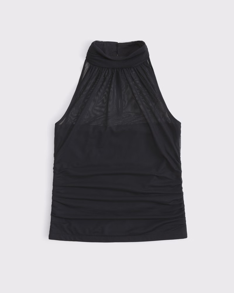 Abercrombie & Fitch Women's Ruched Mesh Halter Top in Black - Size XXS | Abercrombie & Fitch (US)