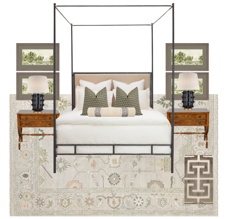 Beautiful Sirine primary bedroom design. Oushak rug Greek key pillow canopy bed 


#LTKmorningroutine #LTKSaleAlert #LTKHome
