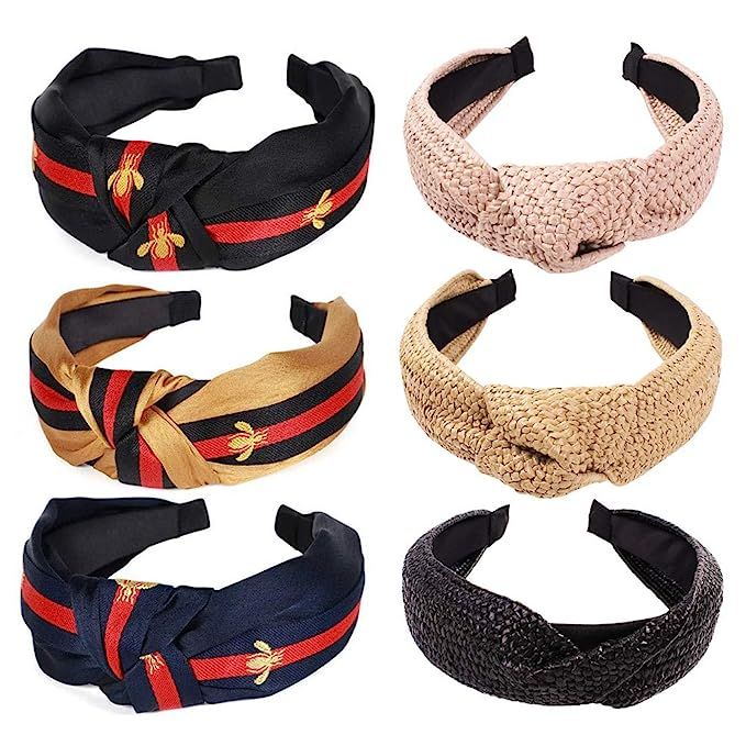 Fashion Headbands For Women, Bow Knotted Vintage Wide Cut Black Top Cross Head Bands For Girls Ha... | Amazon (US)