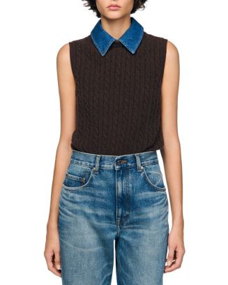 Denim Collar Cable Knit Sweater | Bloomingdale's (US)