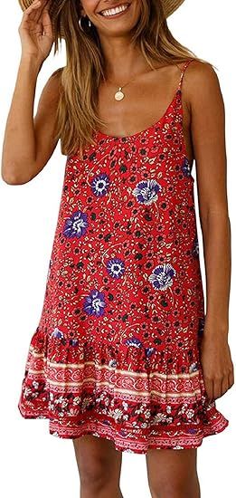 SHIBEVER Women's Dresses Summer Casual Floral Printed Spaghetti Strap Sun Dress Boho Beach Swing ... | Amazon (US)