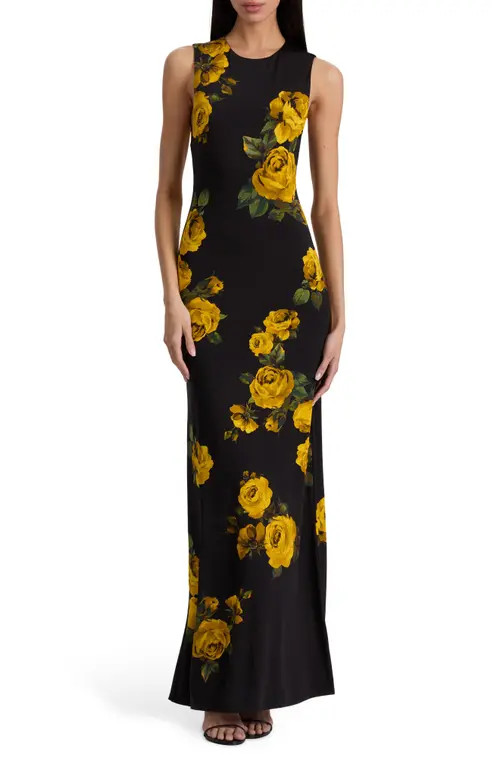 Alice + Olivia Delora Floral Open Back Body-Con Maxi Dress in Rosehips at Nordstrom, Size 8 | Nordstrom