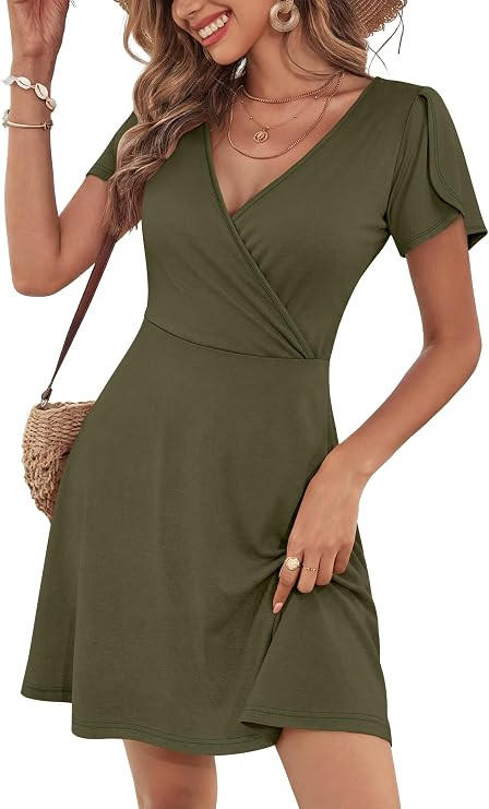 ANRABESS Womens Summer Dresses Short Sleeve Wrap Deep V Neck A-Line Floral Dress Causal Flowy Boh... | Amazon (US)