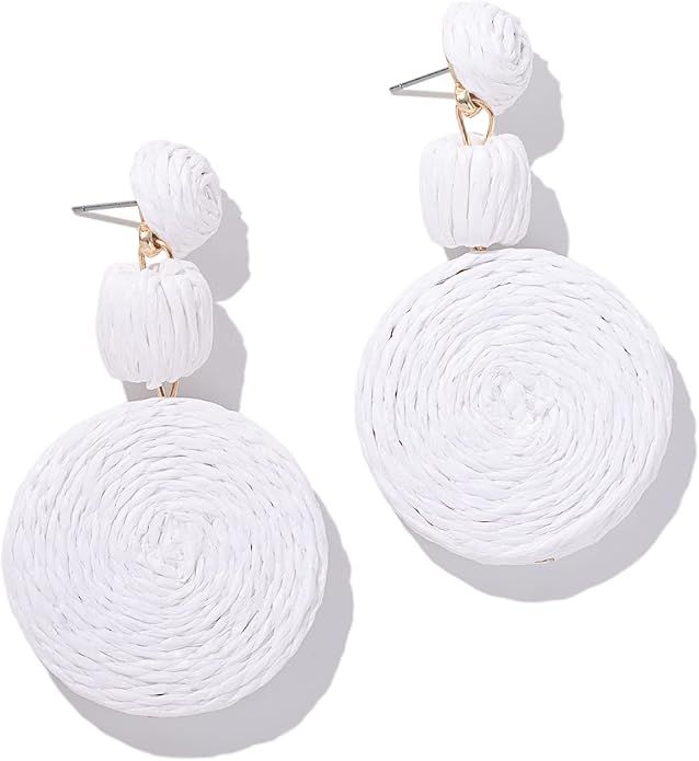 Statement Raffia Earrings Boho Round Dangle Ball Earrings Cute Handmade Summer Earrings Bohemian ... | Amazon (US)