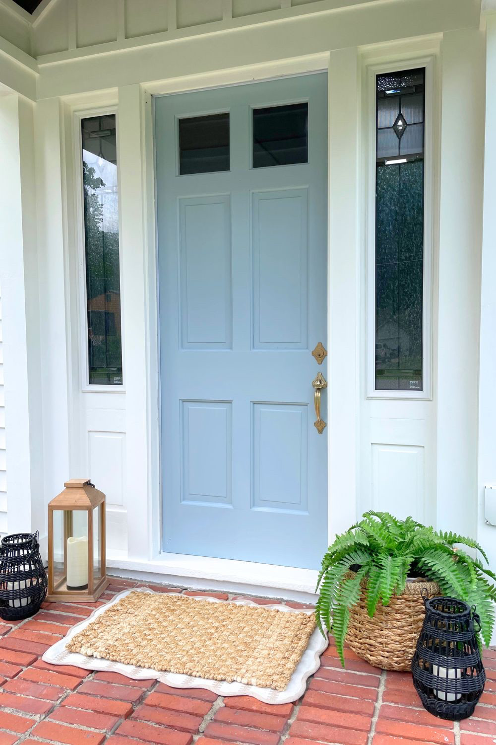 Front door refresh is done! 

You can still grab this adorable (and affordable) scalloped layering rug which pairs perfectly with this smaller jute doormat! My lanterns are sold out but linking similar ones here. 


Paint color details on the blog: www.tantrumsandtools.com/light-blue-front-door-color 

Modern farmhouse, coastal, cottage, porch decor, outdoor decor, american flag, curb appeal 

 

#LTKSeasonal #LTKHome #LTKStyleTip