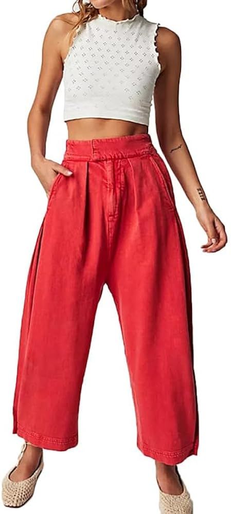 Argeousgor Womens Baggy Barrel Horseshoe Pants Y2k Mid Waist Wide Leg Loose Boyfriend Pants Strai... | Amazon (US)