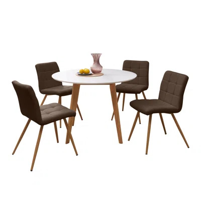 Eubanks 5 Piece Dining Set Corrigan Studio® Chair Color: Chocolate Brown Linen | Wayfair North America