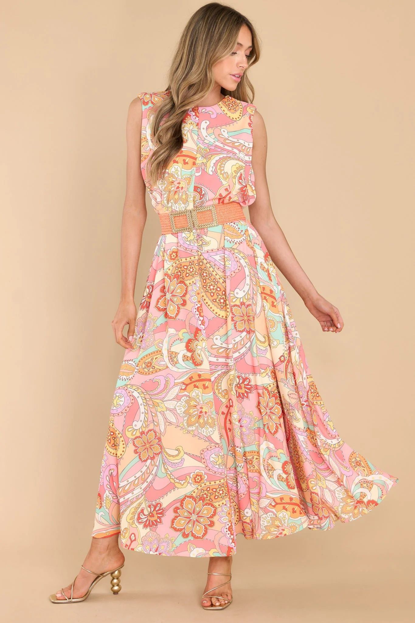 Like Fine Art Apricot Multi Print Maxi Dress | Red Dress 