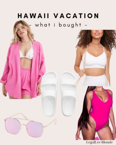 Vacation Style! Some of what I bought for our spring break Hawaiian vacation. 
.
.
Swimwear- swim coverup - aerie new arrivals - pink swimsuit - ta3 swim - workout wear - athletic wear - vacation style - pink sunglasses - white sandals

#LTKswim #LTKtravel #LTKunder50