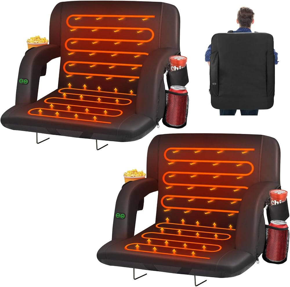 2pcs Dual-Sided Heated Stadium Seats for Bleachers with Back Support, 3 Levels Heating Stadium Se... | Amazon (US)