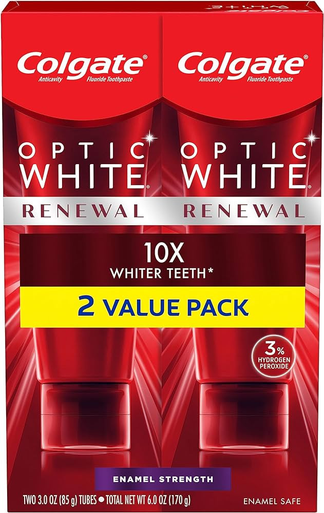 Colgate Optic White Renewal Teeth Whitening Toothpaste, Enamel Strength, 3 Oz Tube, 2 Pack | Amazon (US)