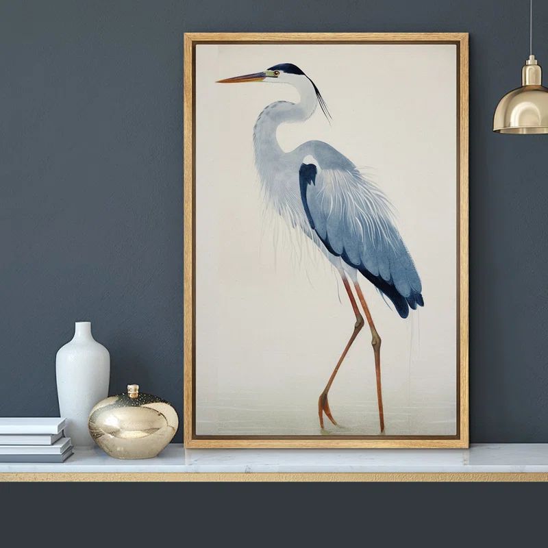 Crane Heron Bird Watercolor Pastel Blue Animal Pictures Large Framed Canvas Painting Print Wall A... | Wayfair North America