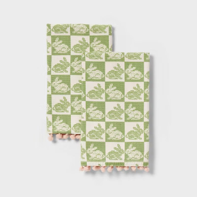 2pk Easter Bunny Check Pink Pom Hand Towel Green - Threshold™ | Target