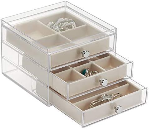 iDesign Plastic 3 Jewelry Box, Compact Storage Organization Drawers Set for Cosmetics, Hair Care,... | Amazon (US)