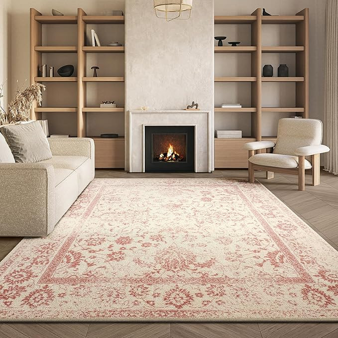 SAFAVIEH Area Rug 8x10 - Adirondack Collection - Large - Ivory & Rose, Distressed Vintage Floral ... | Amazon (US)