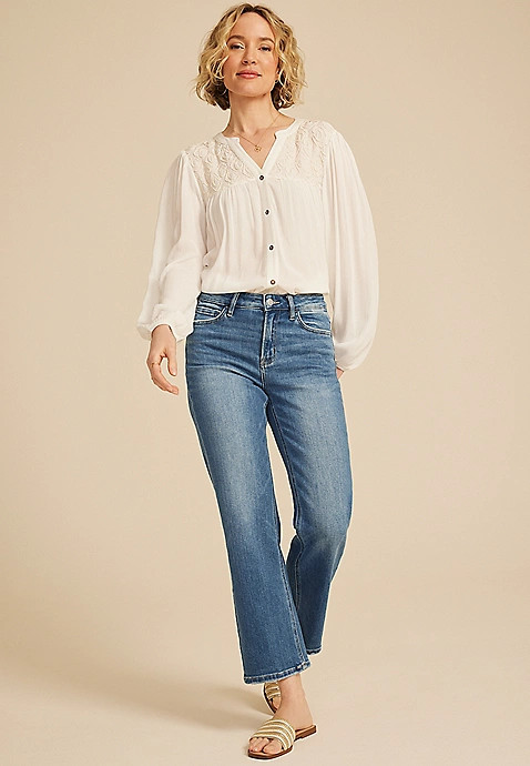 Flying Monkey™ High Rise Ripped Hem Ankle Straight | Maurices