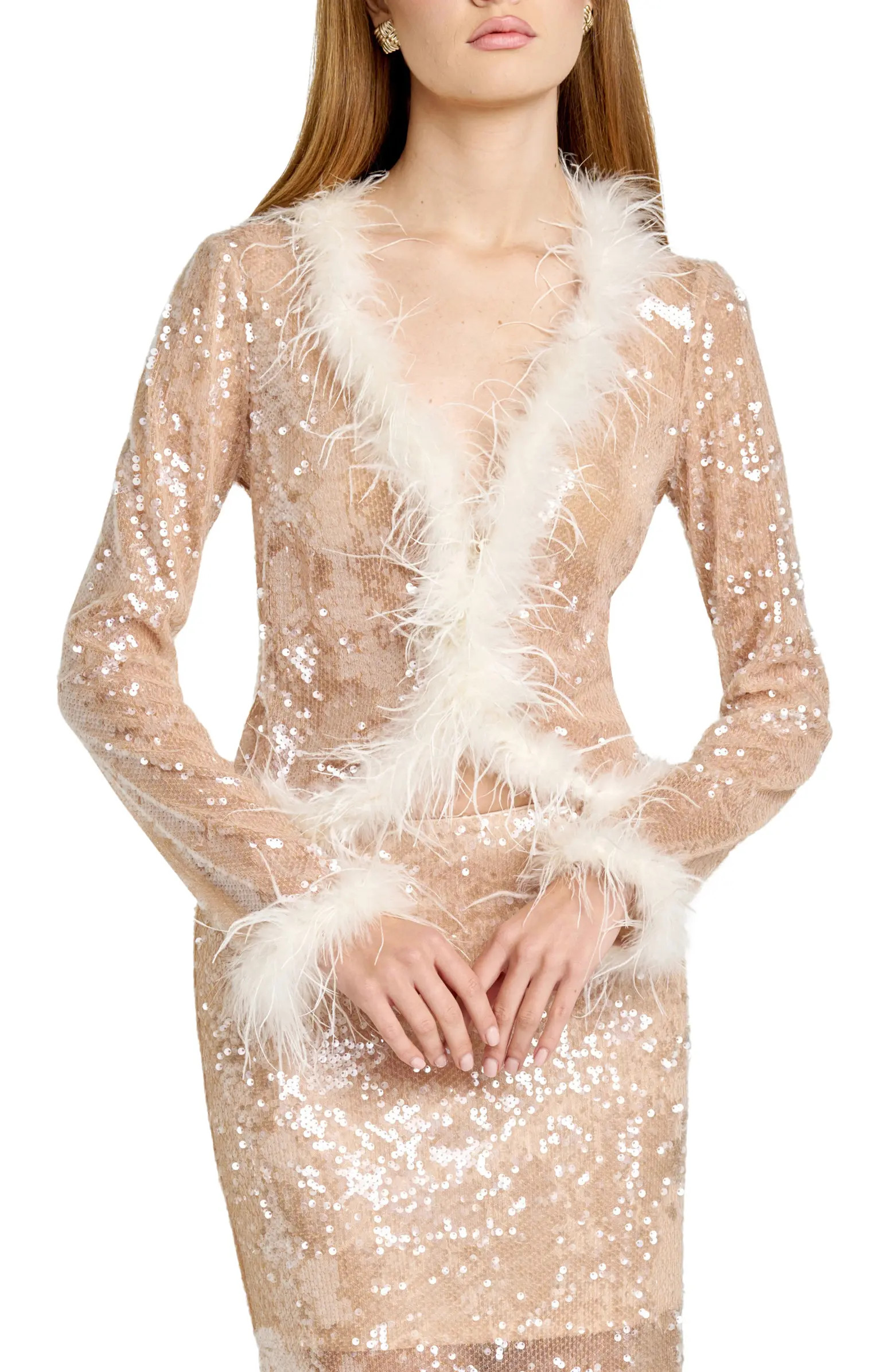 WAYF Coco Feather Trim Sequin Top | Nordstrom | Nordstrom