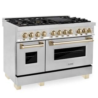 ZLINE Kitchen and Bath Autograph Edition 48 in. 7 Burner Double Oven Dual Fuel Range in Stainless... | The Home Depot