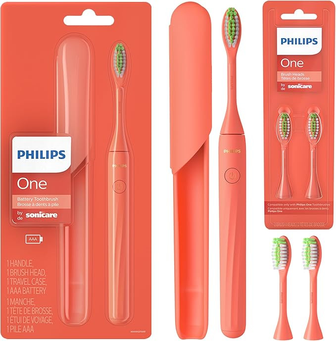 Philips One by Sonicare Battery Toothbrush, Brush Head Bundle, Miami Coral, BD1001/AZ | Amazon (US)