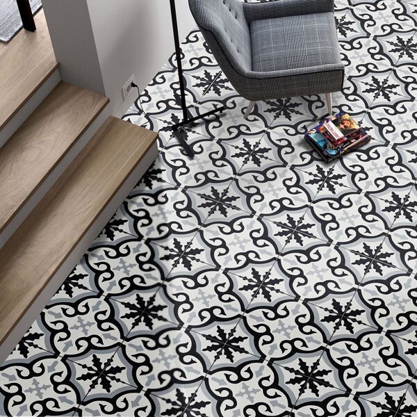 Argana in Black and Grey Handmade 8x8-in Moroccan Tile (Pack 12) | Bed Bath & Beyond