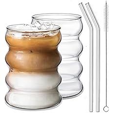 Ework4U 2 Pcs Drinking Glasses with Glass Straw 14oz Glassware Set,Cocktail Glasses,Iced Coffee G... | Amazon (US)