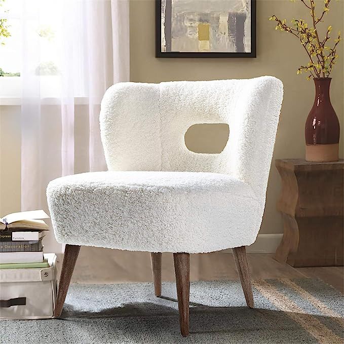 Accent Chair Lambskin Sherpa Upholstery Open Back Chair for Living Room Bedroom/Ivory | Amazon (US)