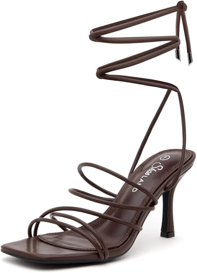 Shoe Land Women's Strappy Heels – Square Open Toe Lace-Up Heeled Sandals with Adjustable Ankle ... | Amazon (US)