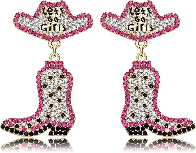 Western Earrings Sparkly Rhinestone Cowgirl Boot Drop Dangle Earrings Fun Handmade Country Concer... | Amazon (US)