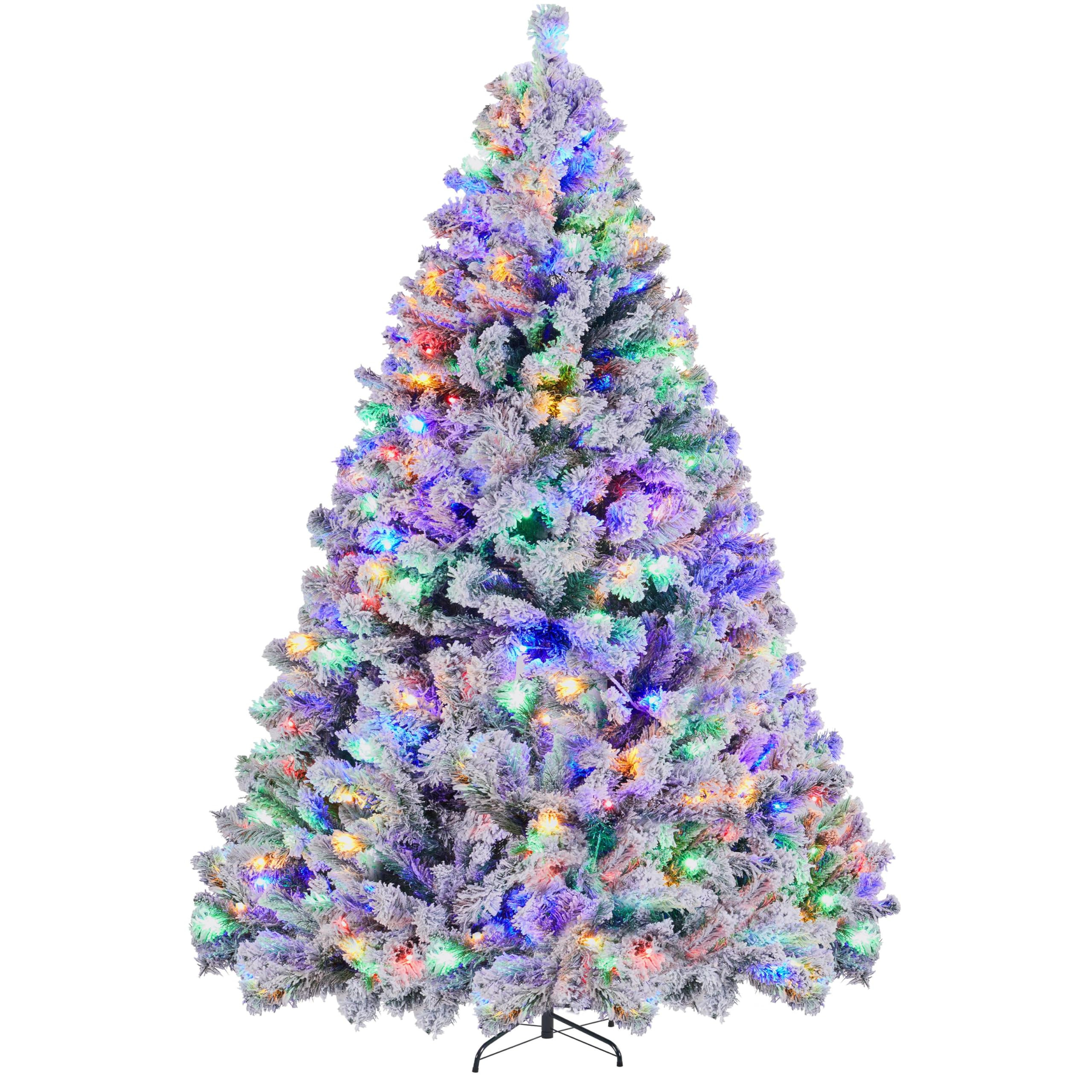Yaheetech 7.5ft Pre-lit Spruce Artificial Christmas Tree Snow Flocked Hinges Tree with 550 Multic... | Amazon (US)