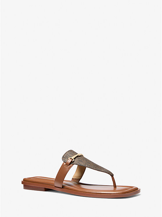 Lena Signature Logo and Leather T-Strap Sandal | Michael Kors US