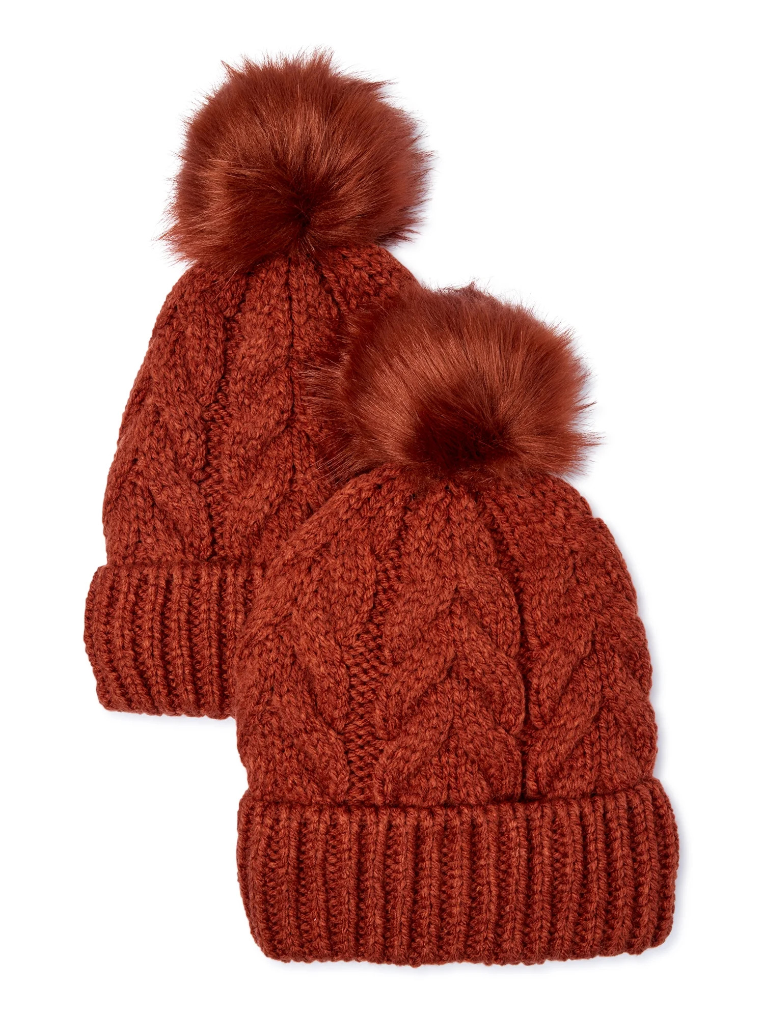 Time and Tru Women’s Cable Knit Pom Beanie, 2-Pack - Walmart.com | Walmart (US)