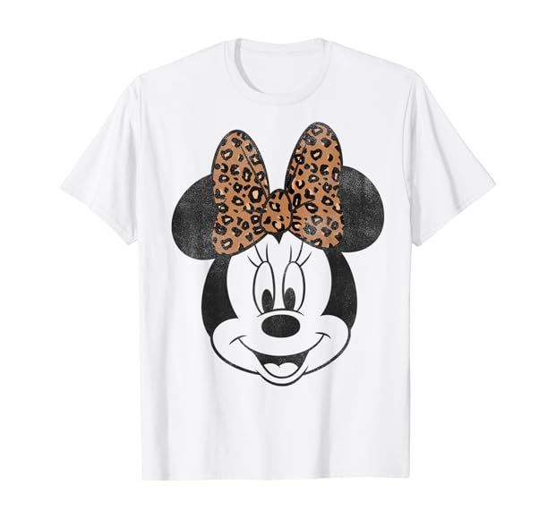 Disney Minnie Mouse Leapord Print Bow Portrait T-Shirt | Amazon (US)