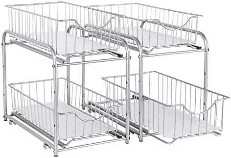 2 Pack - Stackable 2-Tier Under Sink Cabinet Organizer with Sliding Storage Drawer, Pull Out Cabi... | Amazon (US)