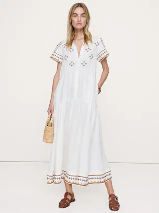 Embroidered Linen Tiered Maxi Dress | Banana Republic (US)